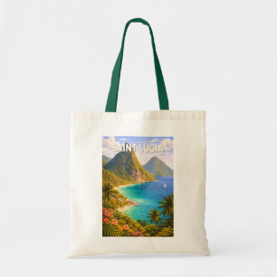 Saint Lucia Illustration Travel Art Vintage Tote Bag