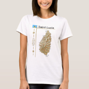 Saint Lucia Map + Flag + Title T-Shirt