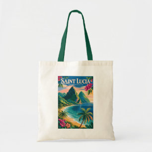 Saint Lucia Pitons Illustration Travel Art Vintage Tote Bag