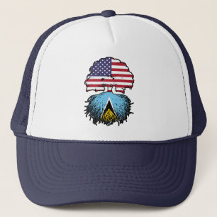 Saint Lucia Saint Lucian American USA Tree Roots Trucker Hat