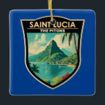 Saint Lucia The Pitons Travel Art Vintage Ceramic Ornament<br><div class="desc">Saint Lucia The Pitons vector art design. The Pitons are two mountainous volcanic plugs,  volcanic spires,  located in Saint Lucia.</div>