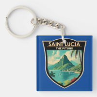 Saint Lucia The Pitons Travel Art Vintage
