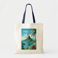 Saint Lucia The Pitons Travel Art Vintage