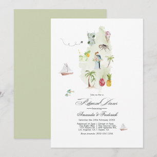 Saint Lucia Tropical Watercolor Rehearsal Dinner Invitation