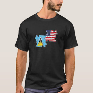 Saint Lucia USA Saint Lucian American Flag T-Shirt