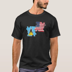 Saint Lucia USA Saint Lucian American Flag T-Shirt