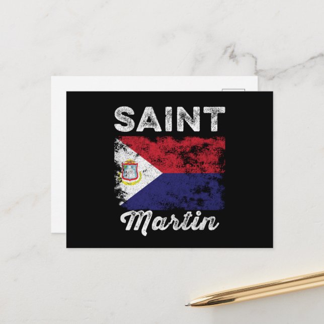 Saint Martin Flag Distressed Postcard (Front/Back In Situ)