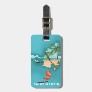 Saint Martin Illustrated map. Luggage Tag