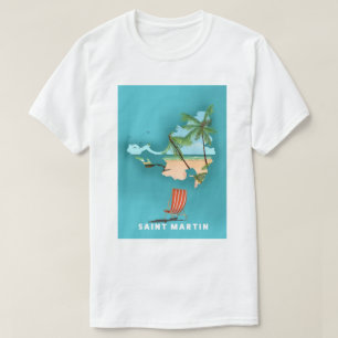 Saint Martin Illustrated map. T-Shirt