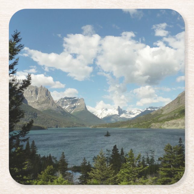 Saint Mary Lake II at Glacier National Park Square Paper Coaster (Front)