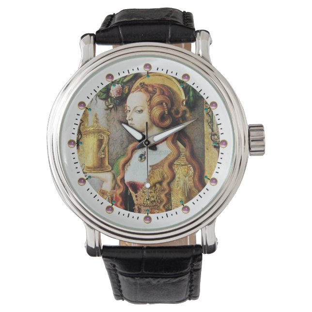 SAINT MARY MAGDALENE Pink Gemstones ,White Watch (Front)