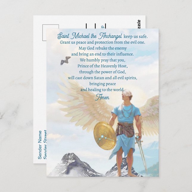 Saint Michael Archangel Protection Modern Prayer Postcard (Front/Back)
