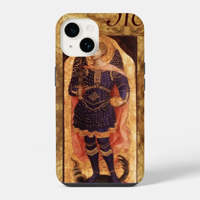 SAINT MICHAEL ARCHANGEL WITH DRAGON monogram iPhone Case (Back)