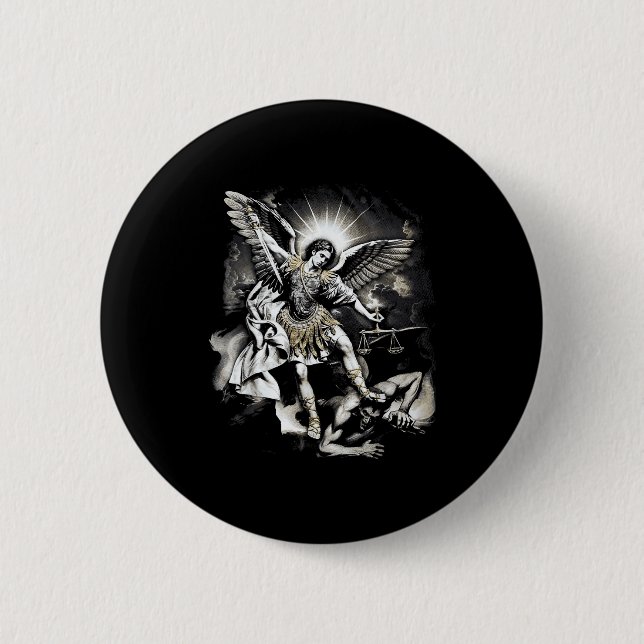 Saint Michael Defeating Satan Archangel Warrior  6 Cm Round Badge (Front)