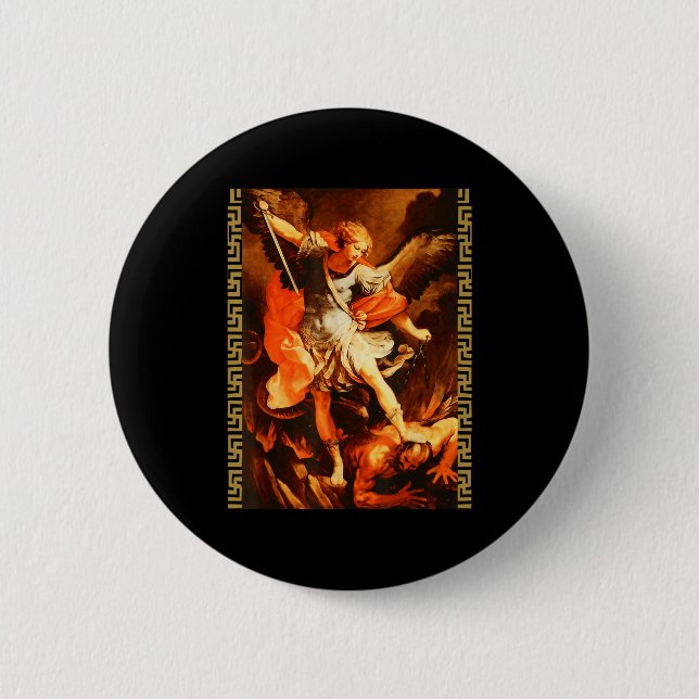 Saint Michael Defeating Satan Archangel Warrior  6 Cm Round Badge (Front)