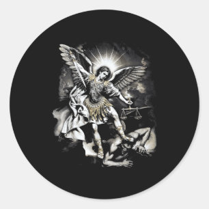 Saint Michael Defeating Satan Archangel Warrior Classic Round Sticker