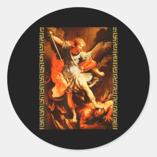 Saint Michael Defeating Satan Archangel Warrior Classic Round Sticker