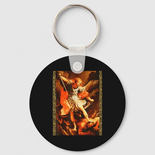 Saint Michael Defeating Satan Archangel Warrior  Key Ring (Front)