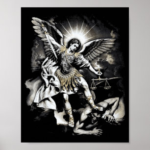 Saint Michael Defeating Satan Archangel Warrior  Poster