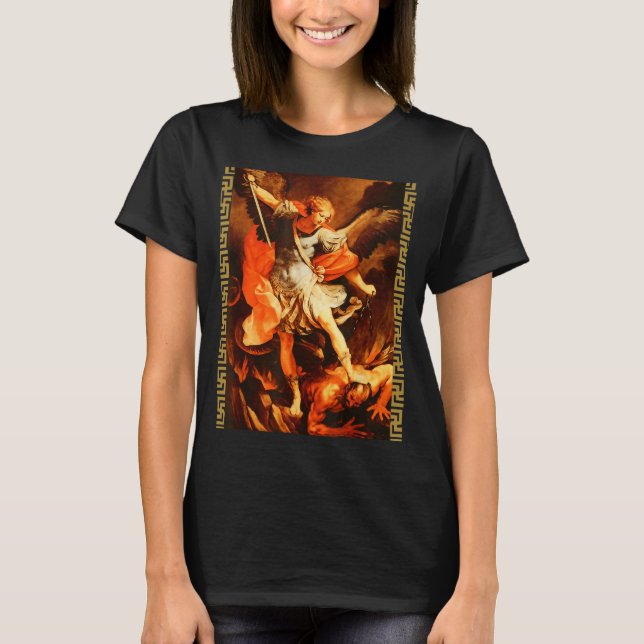 Saint Michael Defeating Satan Archangel Warrior  T-Shirt (Front)