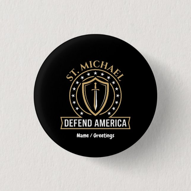 Saint Michael Defend America Tactical Shield Emble 3 Cm Round Badge (Front)