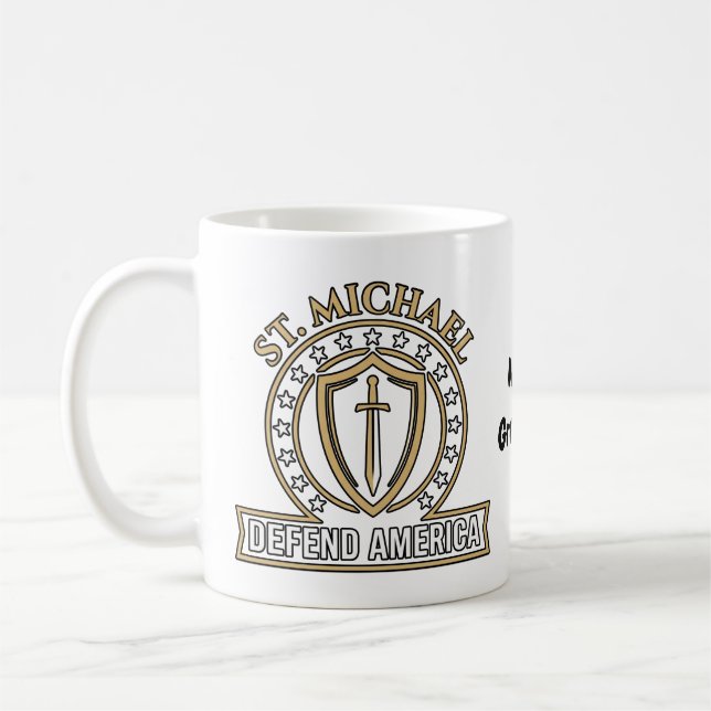 Saint Michael Defend America Tactical Shield Emble Coffee Mug (Left)