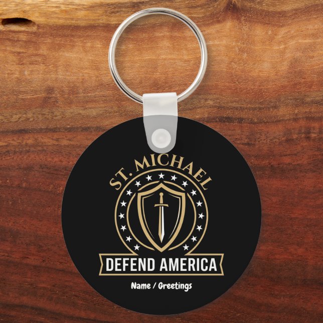 Saint Michael Defend America Tactical Shield Emble Key Ring (Front)
