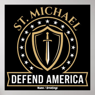 Saint Michael Defend America Tactical Shield Emble Poster