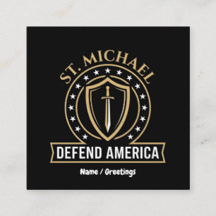 Saint Michael Defend America Tactical Shield Emble Square Business Card