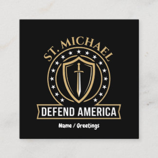 Saint Michael Defend America Tactical Shield Emble Square Business Card