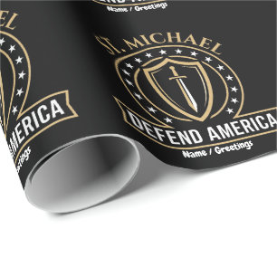 Saint Michael Defend America Tactical Shield Emble Wrapping Paper