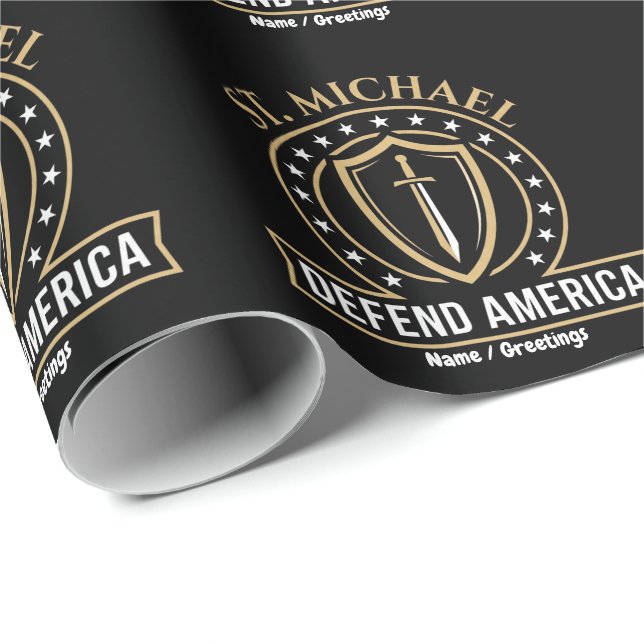 Saint Michael Defend America Tactical Shield Emble Wrapping Paper (Roll Corner)