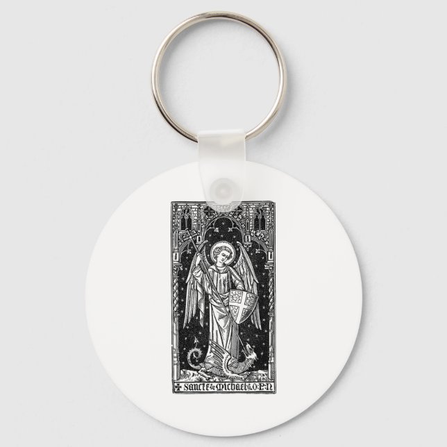 Saint Michael The Archangel Defeating Satan Christ Key Ring (Front)