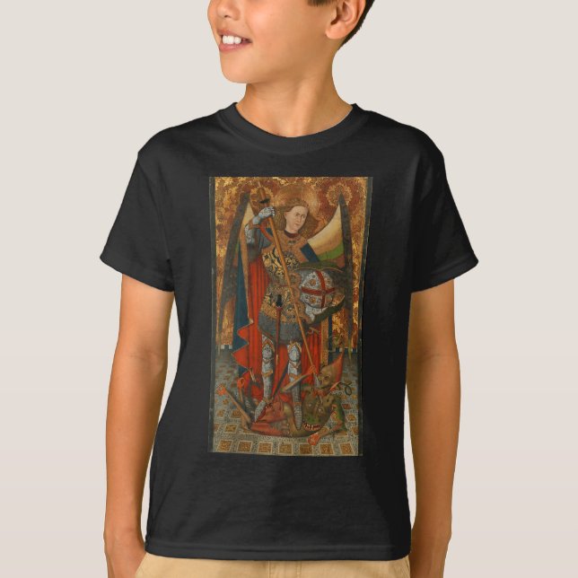 Saint Michael The Archangel Defeating Satan Christ T-Shirt (Front)