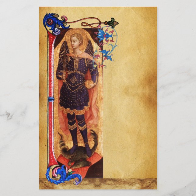 SAINT MICHAEL THE ARCHANGEL FLORAL PARCHMENT STATIONERY (Front)