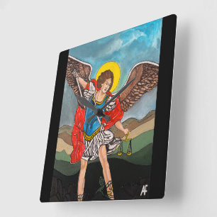 Saint Michael the Archangel Painting by Alfred Fox Square Wall Clock