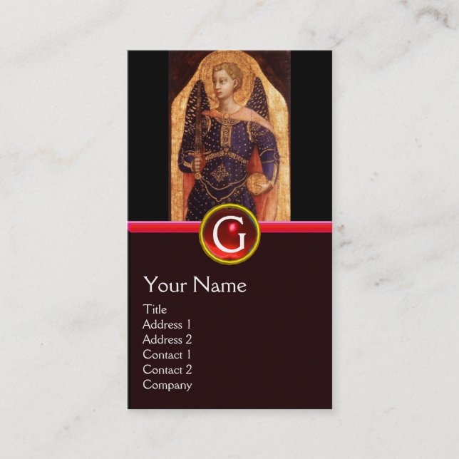 SAINT MICHAEL THE ARCHANGEL WITH DRAGON MONOGRAM BUSINESS CARD (Front)