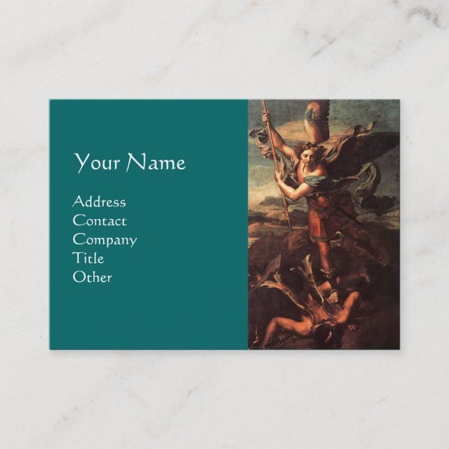 SAINT MICHAEL VANGUISHING SATAN ,brown green Business Card (Front)