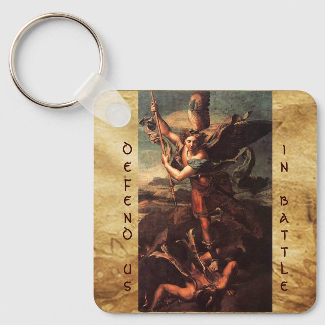 SAINT MICHAEL VANGUISHING SATAN KEY RING (Front)