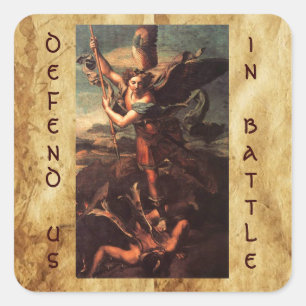 SAINT MICHAEL VANGUISHING SATAN SQUARE STICKER