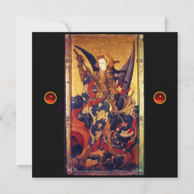 Saint Michael Vanguishing the Devil, red ruby Invitation (Front)
