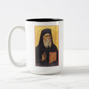Saint Nectarios of Aegina Orthodox Icon Two-Tone Coffee Mug