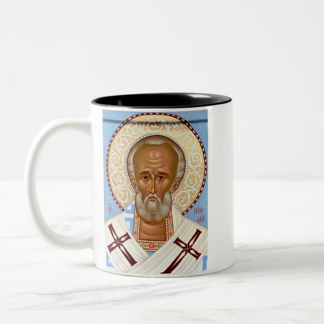 Saint Nicholas of Myra Premium Orthodox Art Two-Tone Coffee Mug (Left)