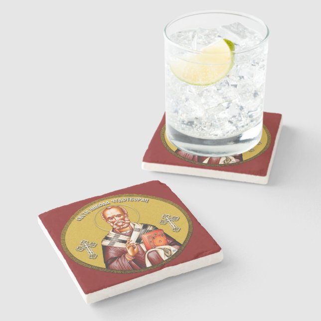 Saint Nicholas orthodox icon 01 Stone Coaster (Side)