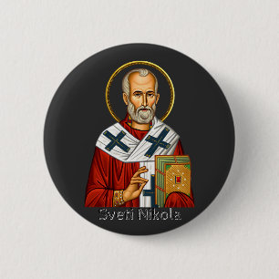 Saint Nicholas orthodox serbian letter icon  6 Cm Round Badge