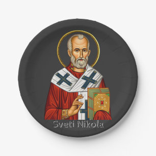 Saint Nicholas orthodox serbian letter icon  Paper Plate