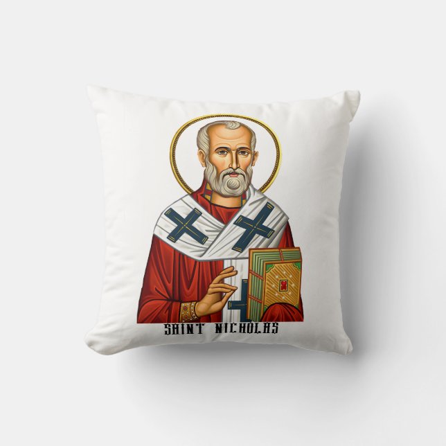 Saint Nicholas orthodox serbian saints icon Cushion (Front)