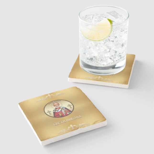 Saint Nicholas Serbian Stone Coaster (Side)