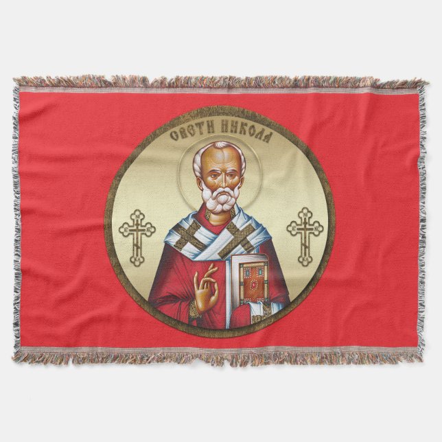 Saint Nicholas serbian Throw Blanket (Front)