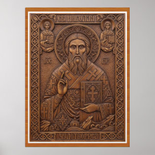 Saint Nicholas,Virgin new wood orthodox letters Poster